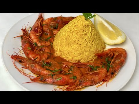 RECETTE DÉLICIEUSE D'ÉTÉ /FACILE À FAIRE/ LE RIZ JAUNE ACCOMPAGNÉ DE CREVETTES À LA SAUCE TOMATE