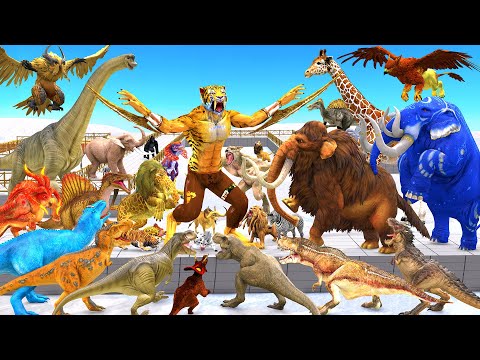 Death Run Who Will Win The Fight Saber Tooth vs Animals vs X5 T-Rex Dinosaurs Animal Revolt Battle