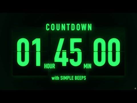 1 Hour 45 Minute Countdown Timer 🟢 Flip Clock with Simple Beeps