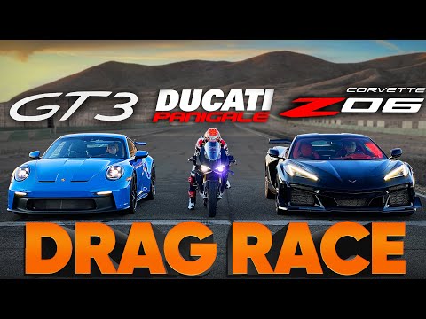 2023 C8 Corvette Z06 Races Porsche 992 GT3, Ducati V4 SP2, and Audi R8 V10 — Cammisa Drag Race