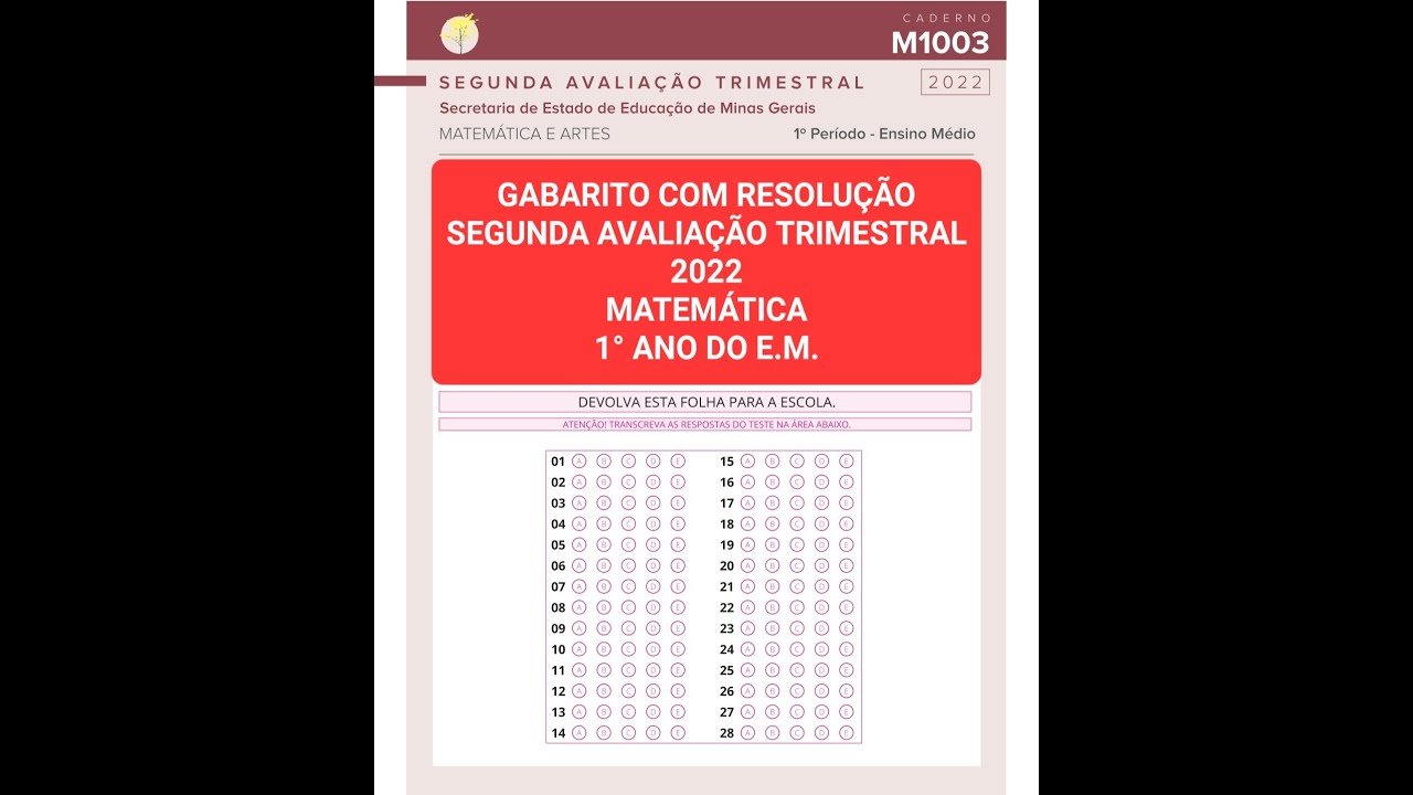 GABARITO COM RESOLUÇÃO - SEGUNDA AVALIAÇÃO TRIMESTRAL 2022 - MATEMÁTICA - 1° ANO DO E.M.