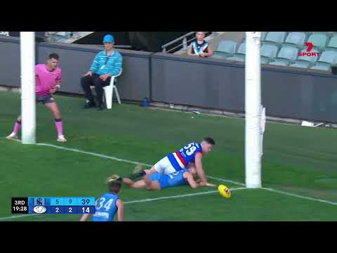 Qualifying Final Hostplus SANFL Snapshot - Central's Dyson Sharp soccers on goalline