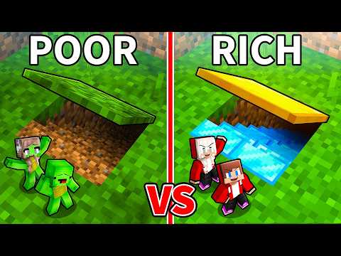 Mikey Family POOR vs JJ Family RICH TINY UNDERGROUND BASE BATTLE in Minecraft - Maizen
