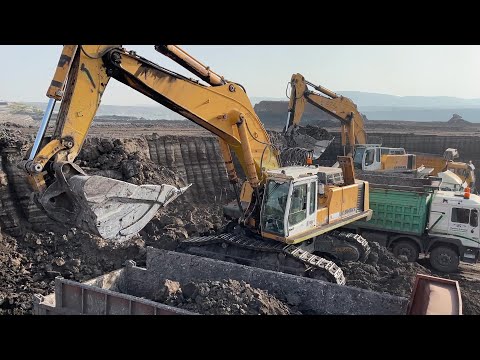 Liebherr 964 And 974 Excavators Working At The Same Site - Loading Mercedes And MAN Trucks