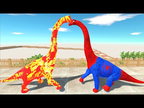 FIRE BRACHIOSAURUS vs SPIDERMAN BRACHIOSAURUS DEATH RUN - Animal Revolt Battle Simulator