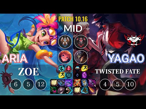 CGA Aria Zoe vs JDG Yagao Twisted Fate Mid - KR Patch 10.16