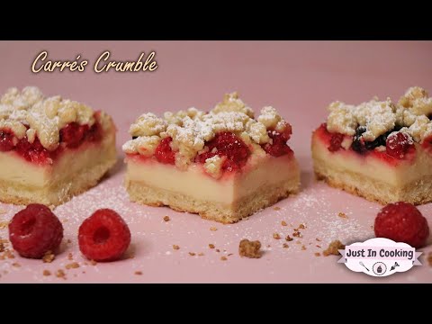 Small red fruit crumble squares with almonds and lemon
