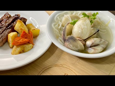 EASY TIPS HOW TO COOK STEAK | SPICY CLAM NOODLE SOUP | Live Cooking