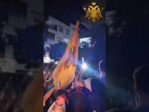 Greco Syrians wave the Byzantine flag during Easter celebration in Damascus (Easter 2025)