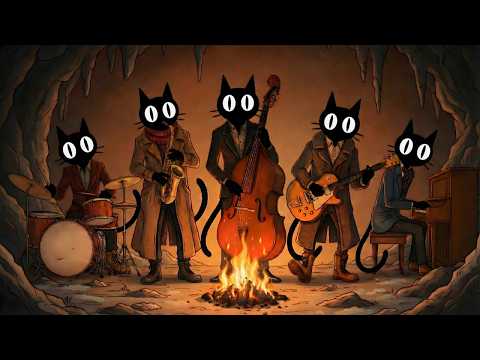 Black Cats Cozy Bonfire Jazz: Uplifting Focus Music for Comfortable Multitasking