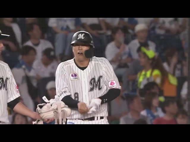 【2回裏】マリーンズ・中村奨吾 変化球を逆方向へ弾き返し先制のタイムリーヒットを放つ!!  2024年8月21日 千葉ロッテマリーンズ 対 北海道日本ハムファイターズ