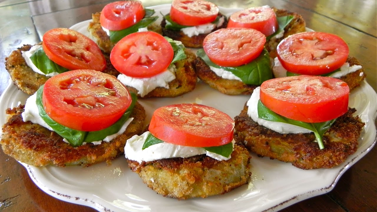 Crispy Eggplant with Goat Cheese, Tomato & Basil Appetizer