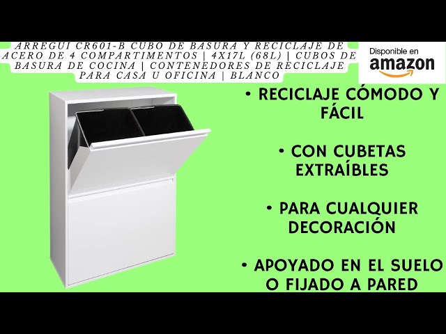 Vídeo relacionado con Arregui CR601-B Cubo de Basura y Reciclaje de Acero de 4 Compartimentos | 4x17 L (68 L) | Cubos de Basura de Cocina | Contenedores de Reciclaje para Casa u Oficina | blanco