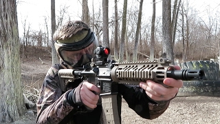 Shooting Tippmann TMC Paintball Gun - Magfed and Hopper