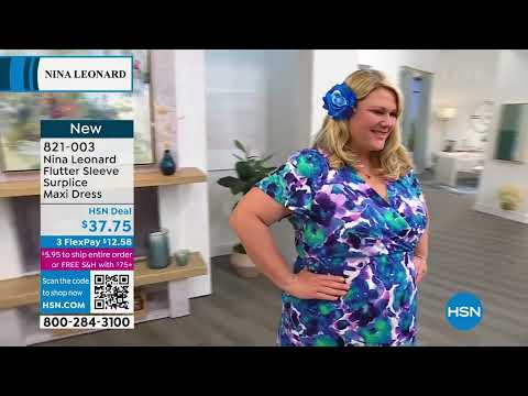 Nina Leonard Flutter Sleeve Surplice Maxi Dress