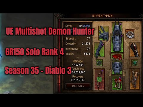 Season 35 UE Multishot Demon Hunter GR150 Solo Rank 4 - Diablo 3