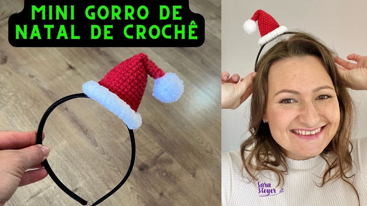 Mini gorro de natal de crochê - touca de natal - Chapéu do Papai Noel de Amigurumi - SARA STEYER