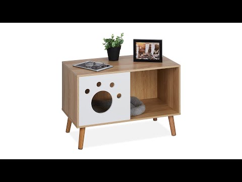 Meuble de toilette pour chat avec porte Marron - Blanc - Bois manufacturé - 75 x 50 x 40 cm