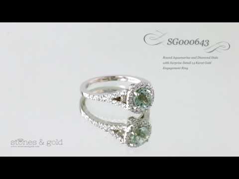 Round Aquamarine & Diamond Halo Solid 14 Karat Gold Engagement Ring | SG000643