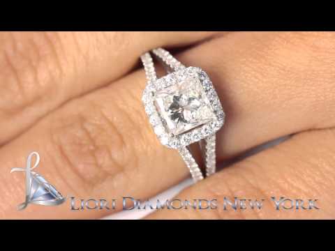 ER-SOLD-046 - 2.87 Carat H-VS2 Princess Cut Diamond Engagement Ring 18k White Gold Pave Halo