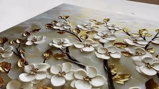 Drevený obraz stromu - Kvety