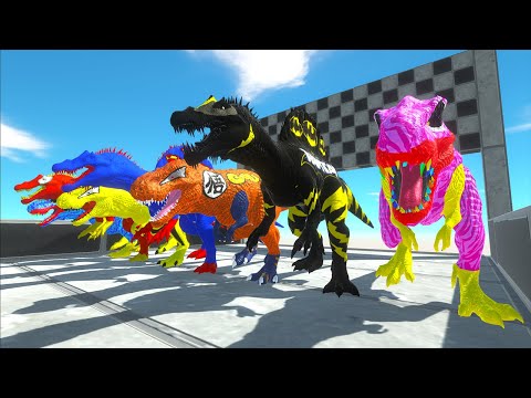 Black Batman Spinosaurus vs Pink T-rex Death Run Speed Race - Animal Revolt Battle Simulator