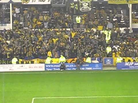 Everton fans applaude the AEK Athens fans at Goodison Park