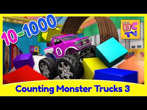 Counting Monster Trucks 3 | Learn to Count From 10 to 1000 for Kids - Kingdom Kids Zone, Little Learners - Brain Candy TV