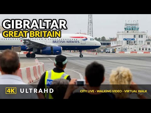 4K Gibraltar - walk through the airport to the center - 2021