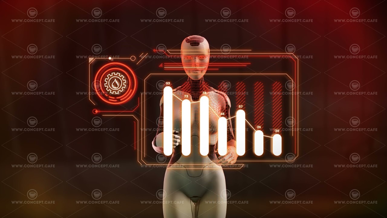Artificial intelligence analyzing infographics about oil production on an abstract background.