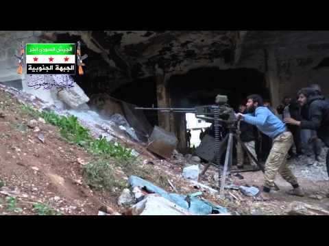 استهداف تحصينات قوات النظام في درعا المحطة بواسطة رشاش 12.5 من قبل تحالف صقور الجنوب