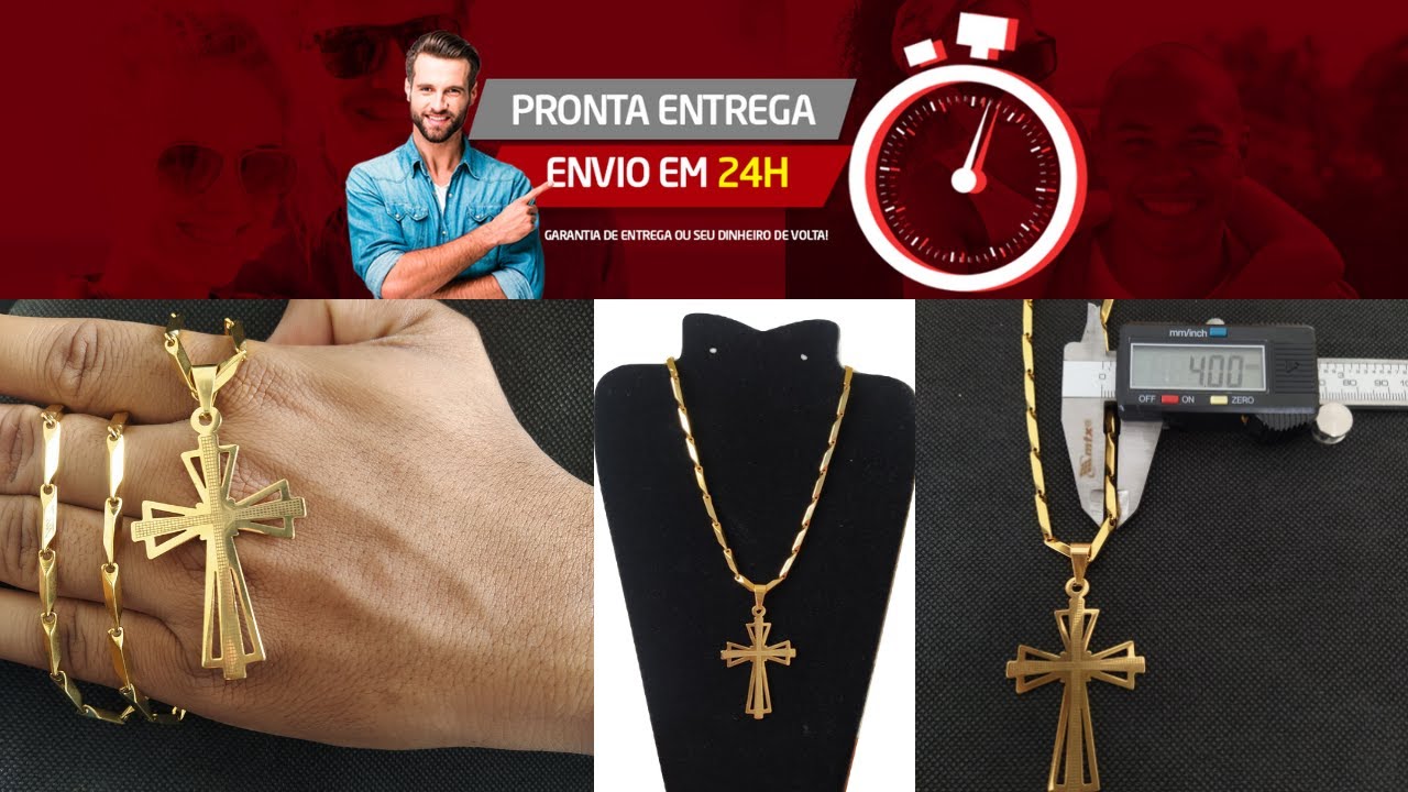 Corrente Masculina Banhada A Ouro Aço 316l Com Pingente Qmaximo