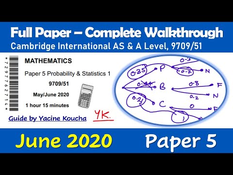 June 2020 Cambridge IAL Maths - Paper 5 Probability & Statistics 1 9709/51 - Complete Walkthrough