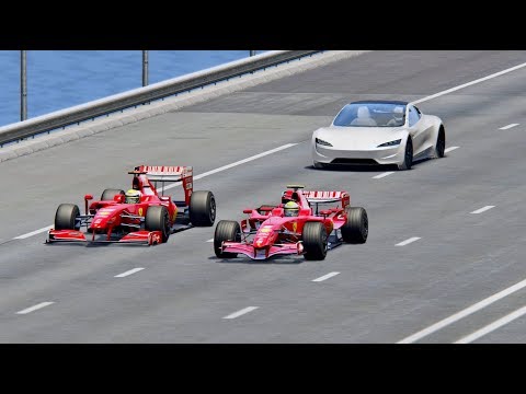 Tesla Roadster vs Ferrari F1 2008 vs Ferrari F1 2009 - Drag Race