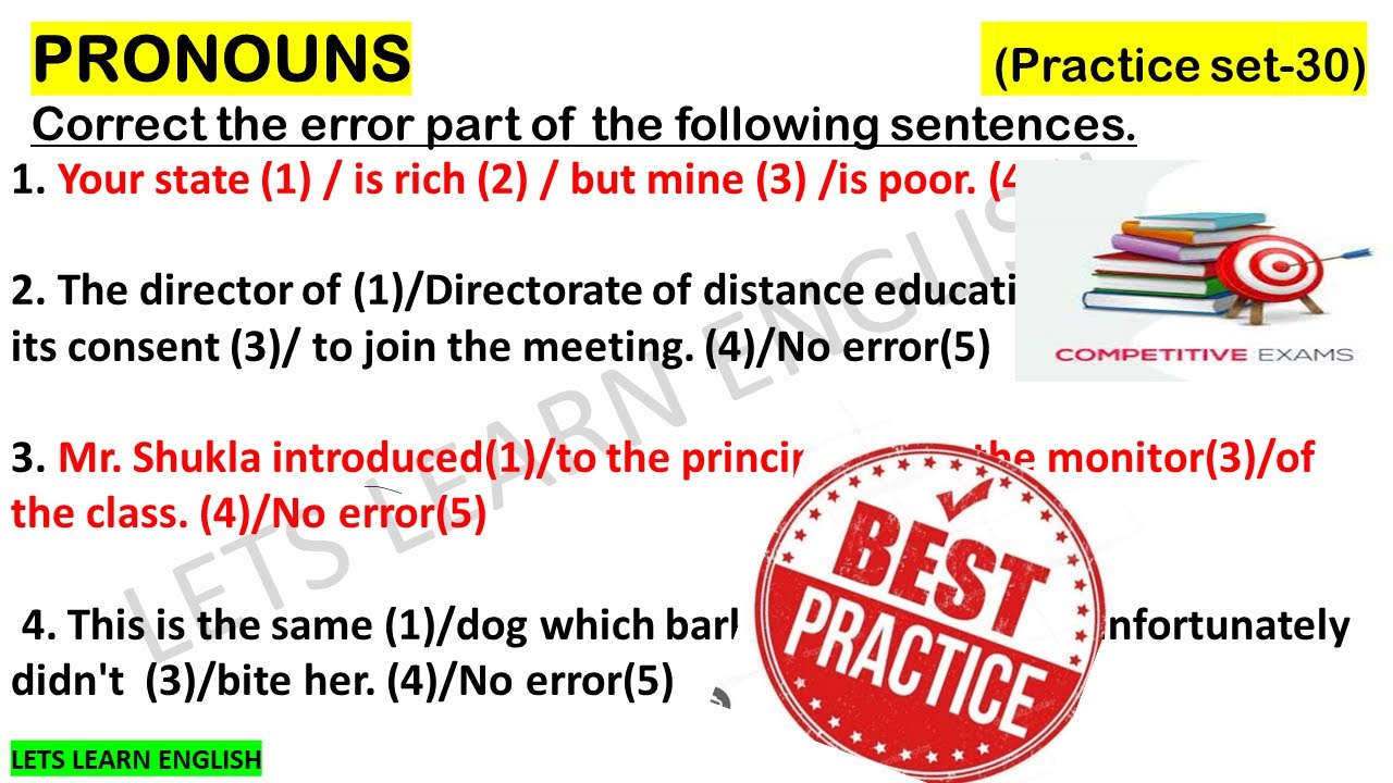 Personal Pronouns | Practice set-30  | Grammar Exercises | Worksheet | For All Competitive Exams |