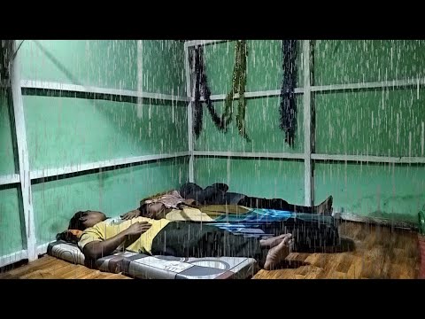 IN HEAVY RAIN ON A FLOATING RAFT, WITH NEW FRIENDS.