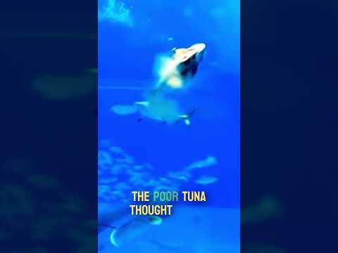 Camera flash causes tuna to crash into aquarium glass😱 #shorts