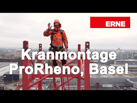 Kranmontage auf der Grossbaustelle ProRheno in Basel