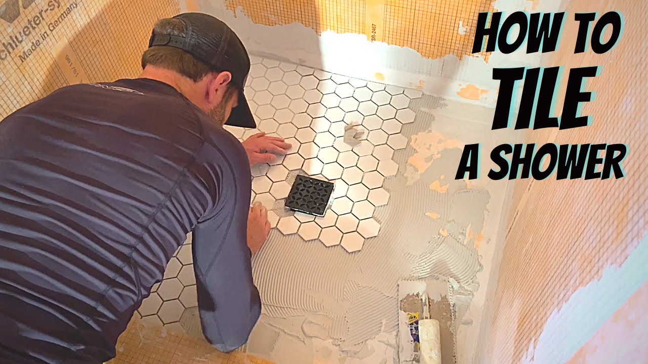 Shower Pan TILE Installation [How to set a shower drain and tile a shower floor with mosaic tile]