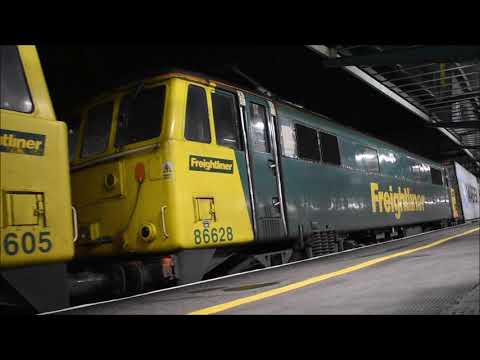 Freightliner 86605/86628 struggling to depart Carlisle with 4M11 to Crewe Bas Hall 06/11/18