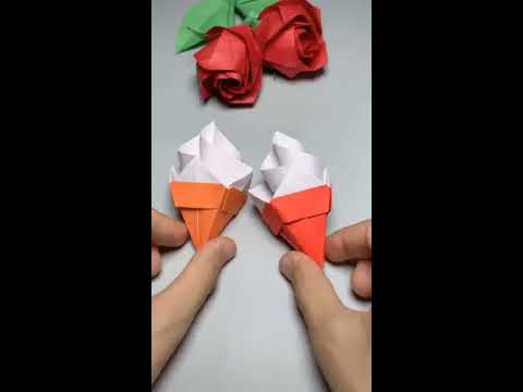 How to make Origami Ice Cream Cone - Origami for Kids - Paper Ice Cream Cone