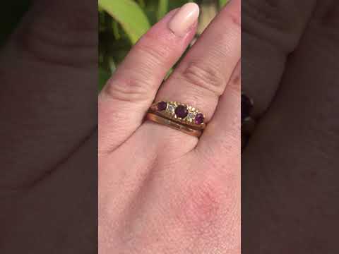 Vintage 18ct Yellow Gold Ruby And Diamond Trilogy Ring