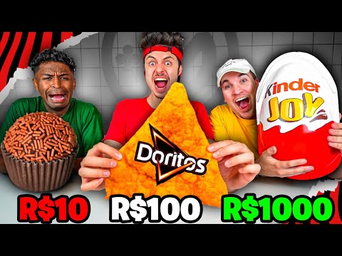 QUEM FAZ A MELHOR COMIDA GIGANTE COM R$10, R$100, R$1000! - Desafio