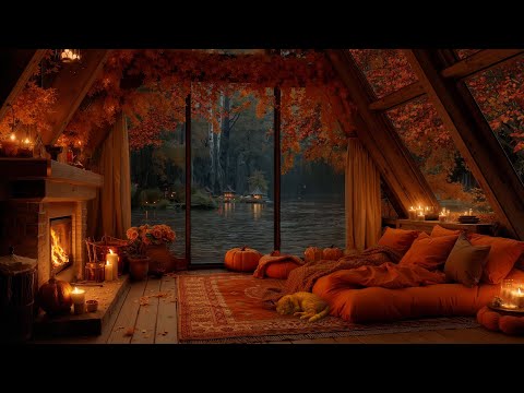 4K November Autumn Fireplace 🍂 Soothing Nature Sounds for Relaxation & Calm | Fall Retreat Vibes