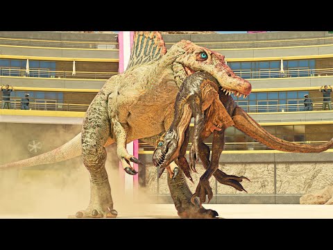NEW ! Spinosaurus vs ALL TERRESTRIAL LARGE & MEDIUM CARNIVORES IN ARENA - Jurassic World Evolution 3