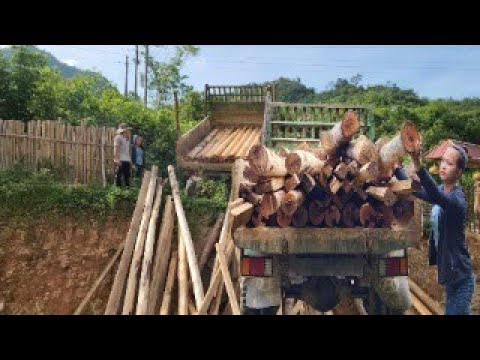 Summer work: Loading wooden house frames on dump trucks to the farm, feeding animals -Ep152