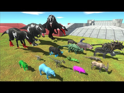 Escape from TRIPLE VENOM TEAM T-REX ALLOSAURUS & SPINOSAURUS - Animal Revolt Battle Simulator