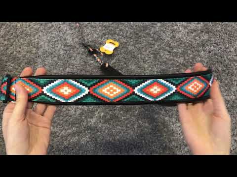 Strap for Guitar Ukrainian Nylon + Leather Ethnic Rhombus Blue Orange Colored image 7