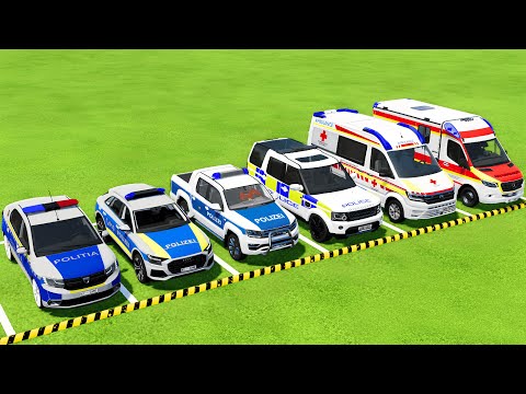 TRANSPORTING ALL POLICE CARS & AMBULANCE EMERGENCY VEHICLES WITH MAN TRUCKS ! Farming Simulator 25