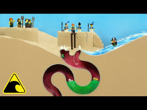 Sandworm Eats Lego Pirates - Tsunami Dam Breach Experiment